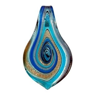 Blue Gold Swirl Glass Teardrop Pendant